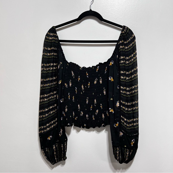Anthropologie Dolan Pieta Balloon Sleeve Smocked Floral Blouse Large Black - Picture 6 of 11